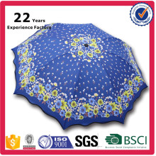 3 Falten 8 Rippen Schöne Sonnenblume Printed Umbrella für Lady Nice Umbrella